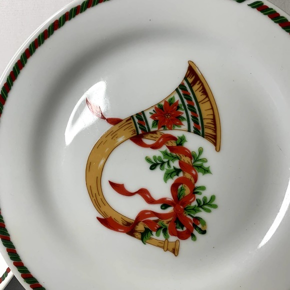 Replacement...2 Vintage Christmas Horn Gibson dessert Plates 8 in. - Picture 1 of 3